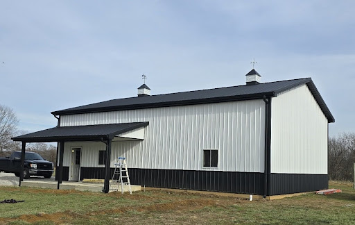 Completed 30' x 48' pole barn with porch, front view